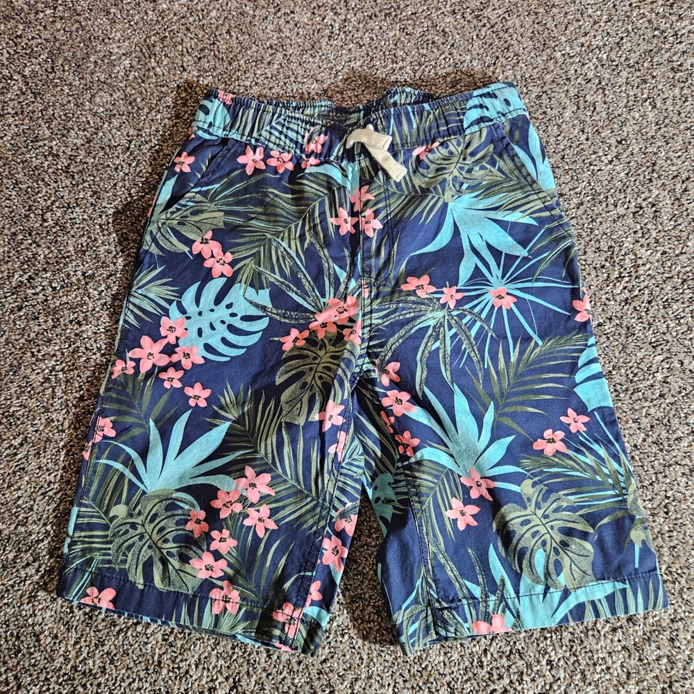 The Childrens Place Boys Tropical Floral Palm Leaf Shorts Navy Blue Size 14